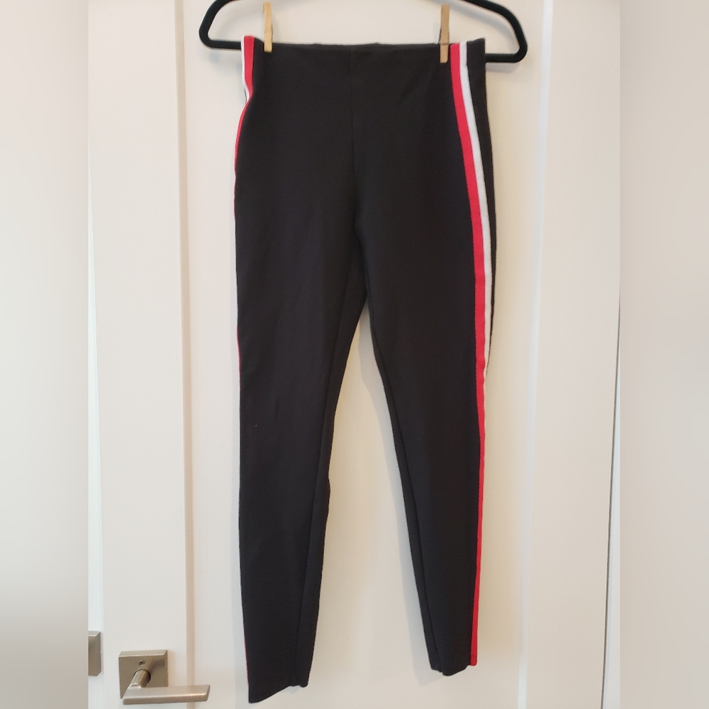 Dynamite Women's Small Black Leggings with White and Red Stripes